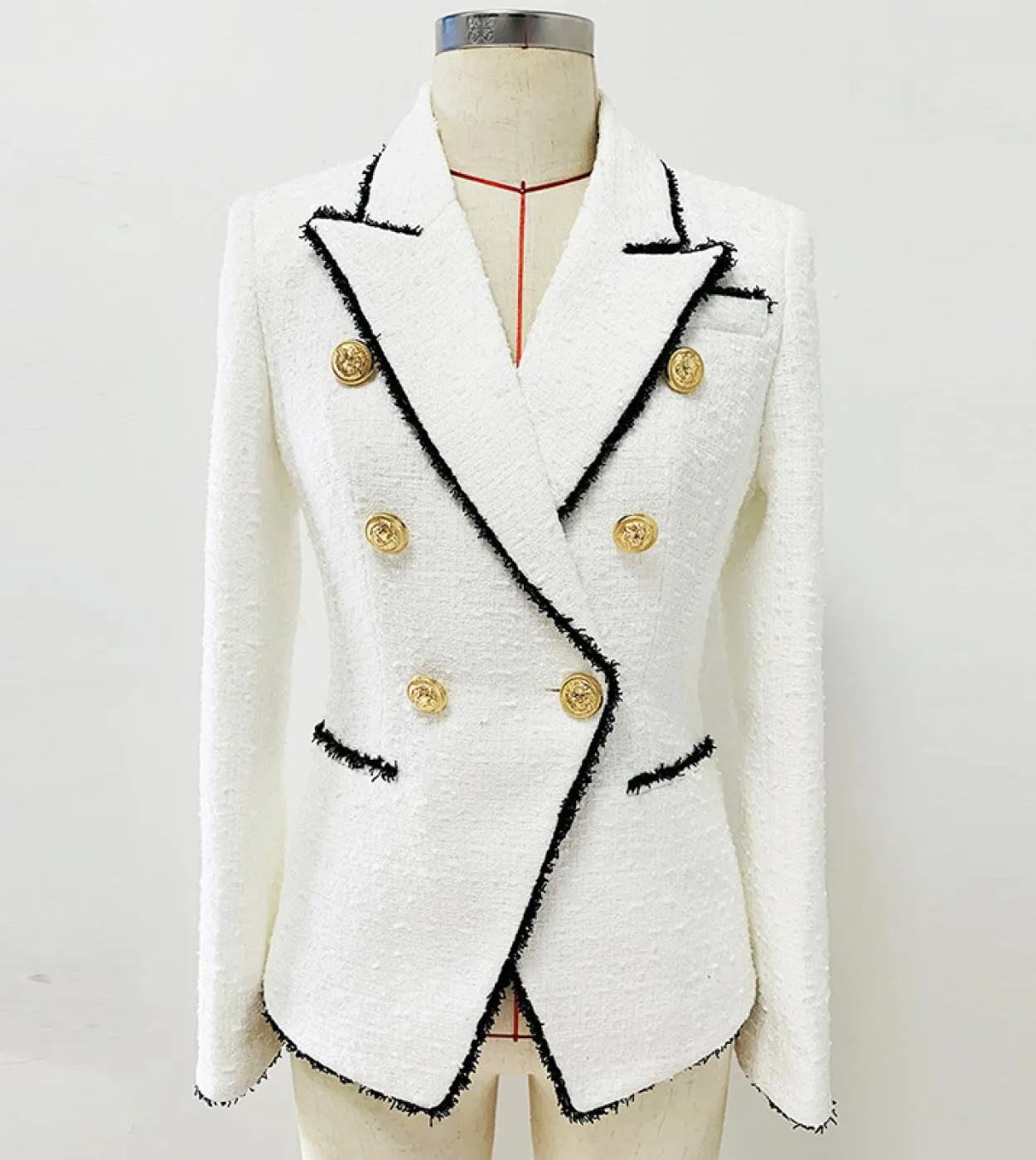 Blazer con bottoni sul petto bianco Giacca da giacca da abito da lavoro in lana
