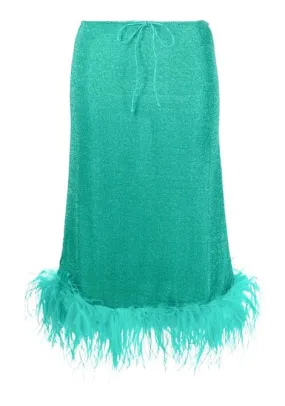 Gonna midi con piume in verde - donna