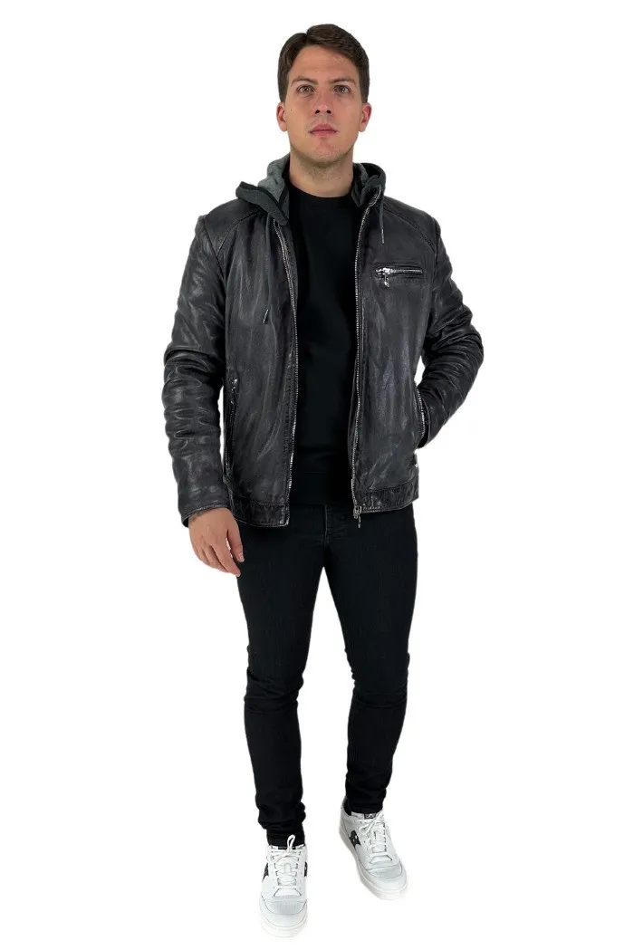 Milestone biker in vera pelle vintage con cappuccio Morrison 20855 11mrrs