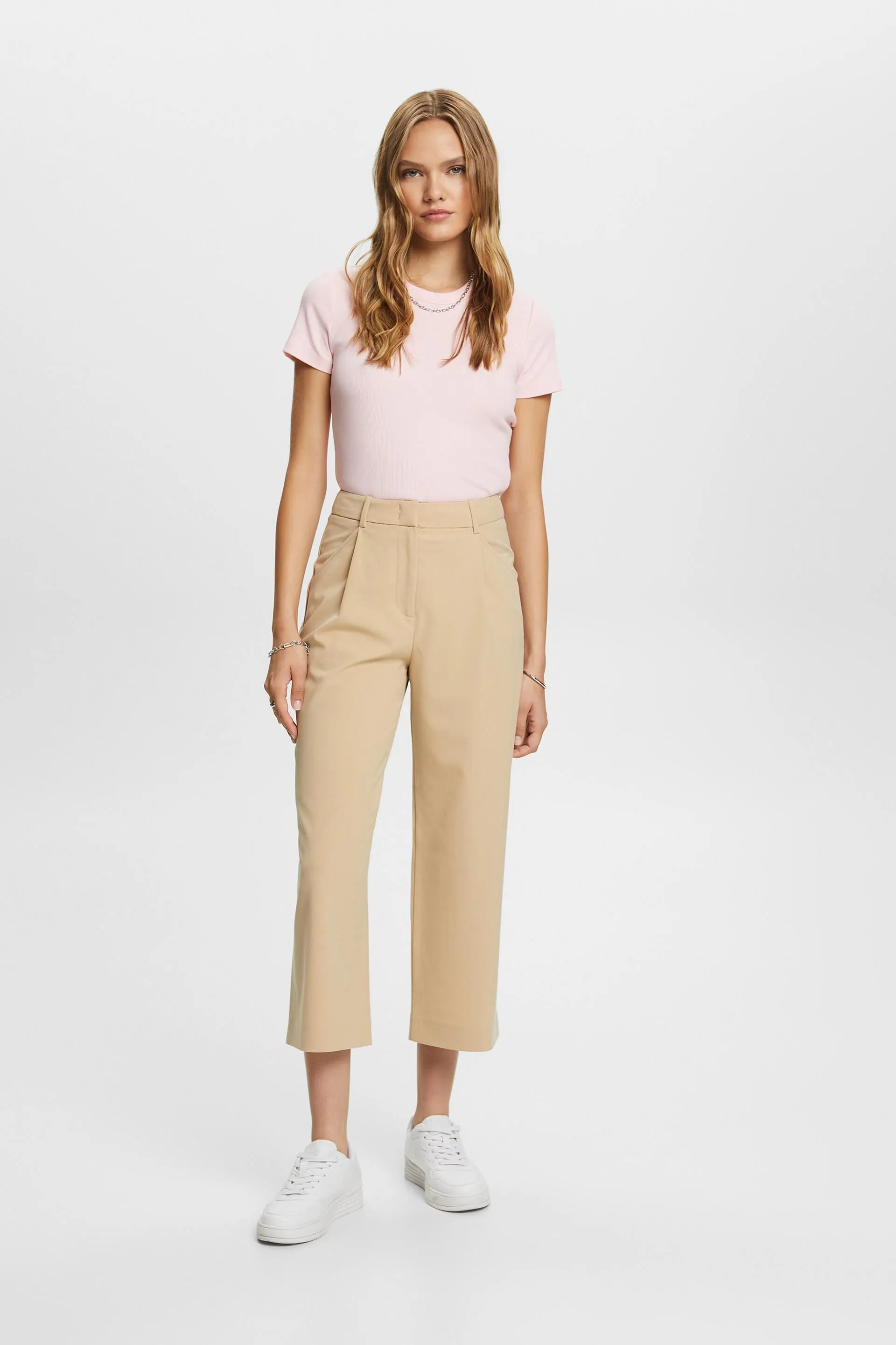 Pantaloni culotte a vita alta con pieghe in vita