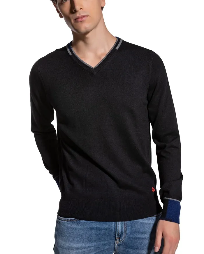PEUTEREY Maglia Uomo Dencom 01 A-ES Maglioncino V Lana Slim Nero Verde 01 NERO