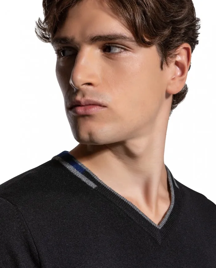 PEUTEREY Maglia Uomo Dencom 01 A-ES Maglioncino V Lana Slim Nero Verde 01 NERO